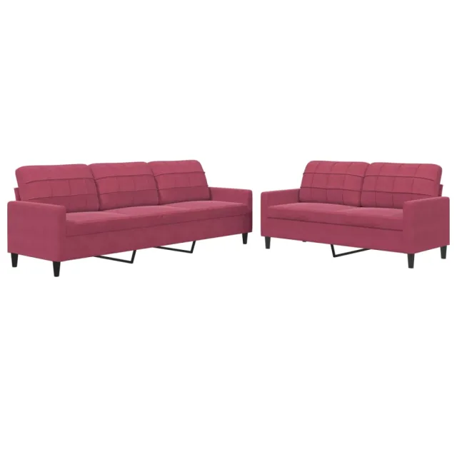 Ensemble de canapés 2 pcs avec coussins Rouge bordeaux Velours