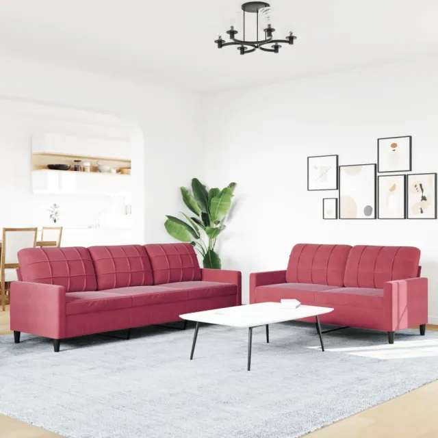 Ensemble de canapés 2 pcs avec coussins Rouge bordeaux Velours