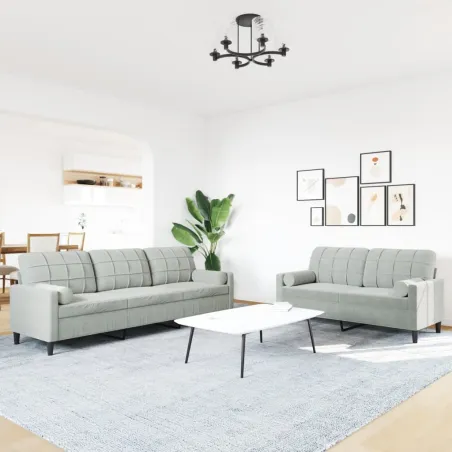 Ensemble de canapés 2 pcs et coussins et traversins velours