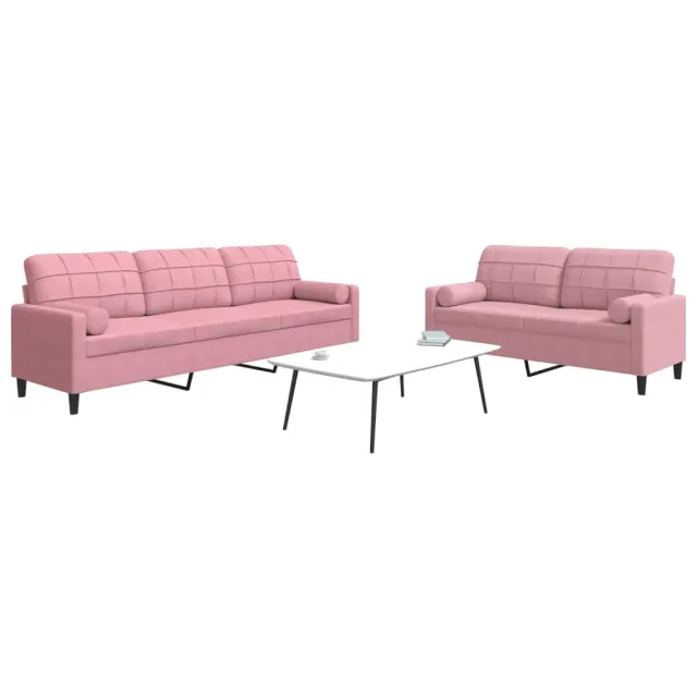Ensemble de canapés 2pcs et coussins et traversins rose velours