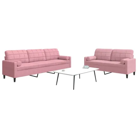 Ensemble de canapés 2pcs et coussins et traversins rose velours