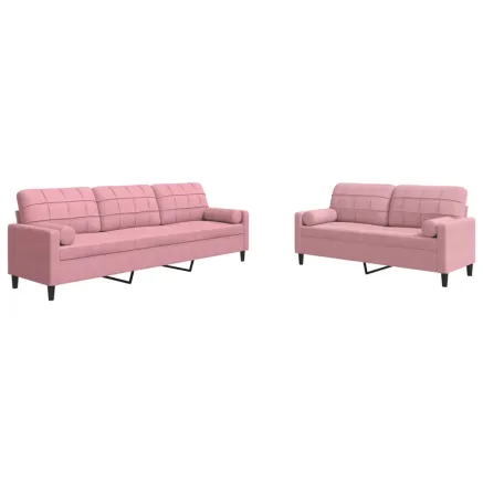 Ensemble de canapés 2pcs et coussins et traversins rose velours 2