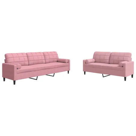 Ensemble de canapés 2pcs et coussins et traversins rose velours
