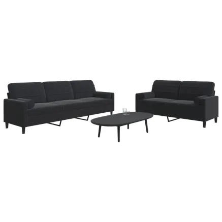 Ensemble de canapés 2pcs et coussins et traversins noir velours