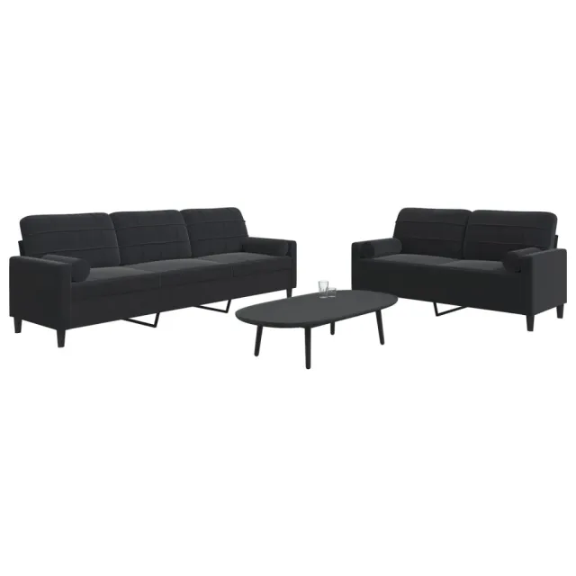 Ensemble de canapés 2pcs et coussins et traversins noir velours