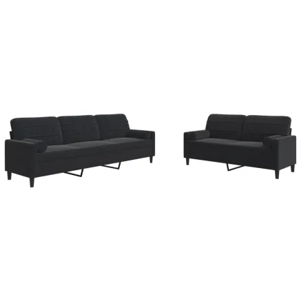 Ensemble de canapés 2pcs et coussins et traversins noir velours 2