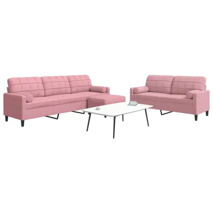Ensemble de canapés 3pcs et coussins et traversins rose velours