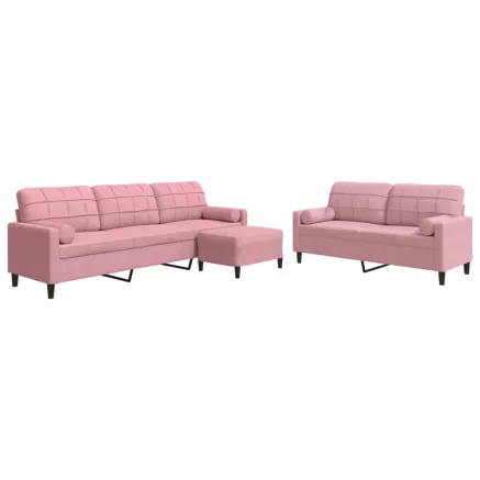 Ensemble de canapés 3pcs et coussins et traversins rose velours 2