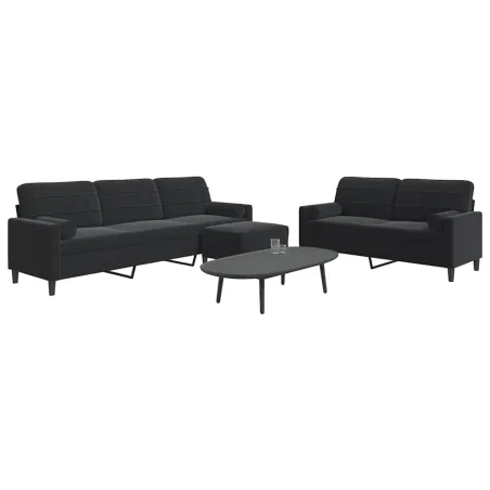 Ensemble de canapés 3pcs et coussins et traversins noir velours