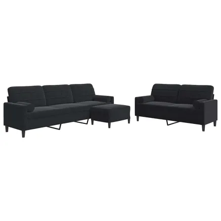 Ensemble de canapés 3pcs et coussins et traversins noir velours 2