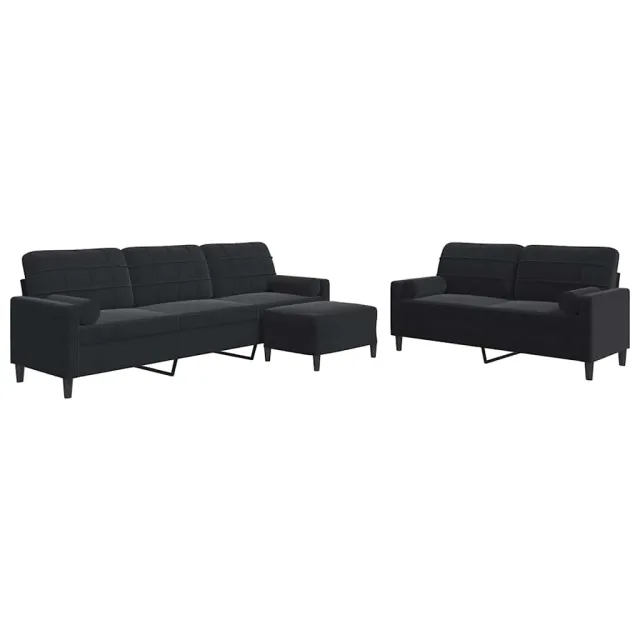 Ensemble de canapés 3pcs et coussins et traversins noir velours