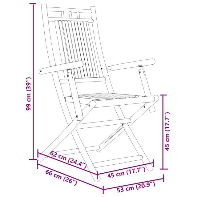 Chaises pliables de jardin lot de 4 53x66x99 cm bambou