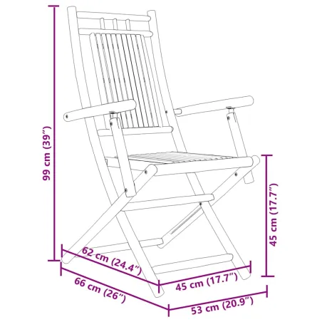 Chaises pliables de jardin lot de 4 53x66x99 cm bambou