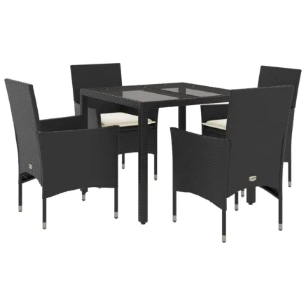 Ensemble à manger de jardin et coussins 5 pcs noir rotin verre 2