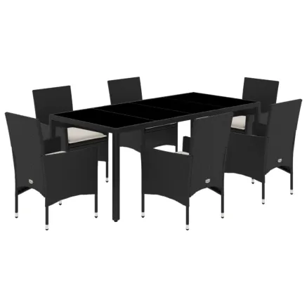 Ensemble à manger de jardin et coussins 7 pcs noir rotin acacia 2