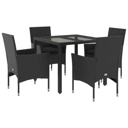 Ensemble à manger de jardin et coussins 5 pcs noir rotin verre 2
