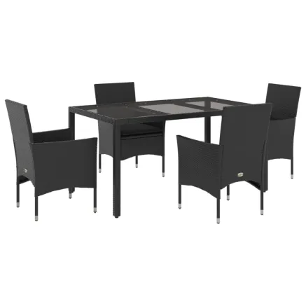 Ensemble à manger de jardin et coussins 5 pcs noir rotin verre 2