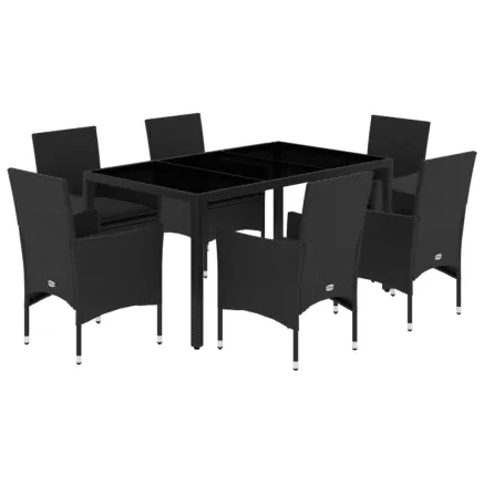 Ensemble à manger de jardin et coussins 7 pcs noir rotin acacia 2