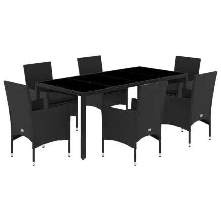 Ensemble à manger de jardin et coussins 7 pcs noir rotin acacia 2