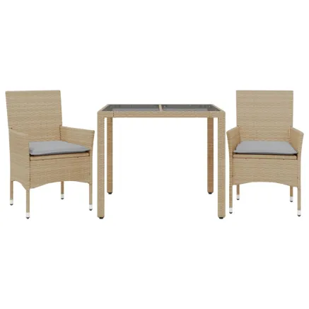 Ensemble à manger de jardin et coussins 3 pcs beige rotin verre 2