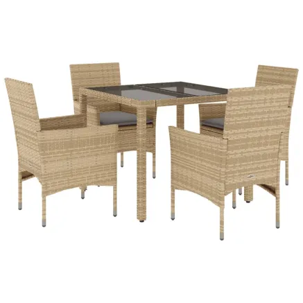 Ensemble à manger de jardin et coussins 5 pcs beige rotin verre 2