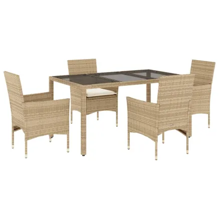 Ensemble à manger de jardin et coussins 5 pcs beige rotin verre 2