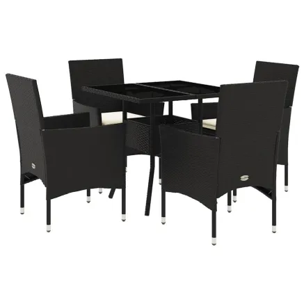 Ensemble à manger de jardin et coussins 5 pcs noir rotin verre 2