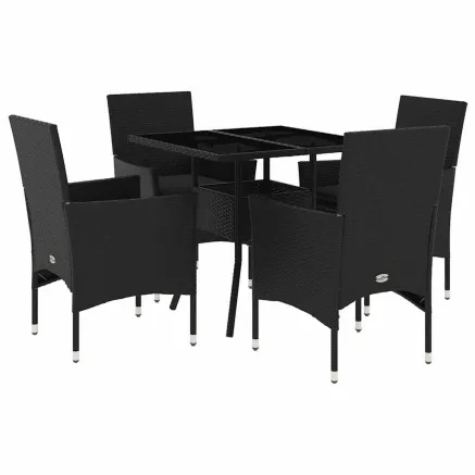 Ensemble à manger de jardin et coussins 5 pcs noir rotin verre 2
