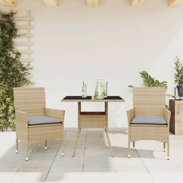 Ensemble à manger de jardin et coussins 3 pcs beige rotin verre