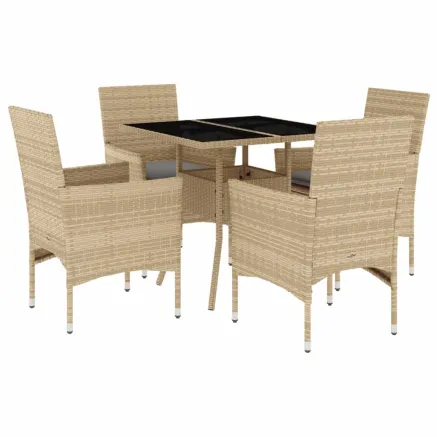 Ensemble à manger de jardin et coussins 5 pcs beige rotin verre 2