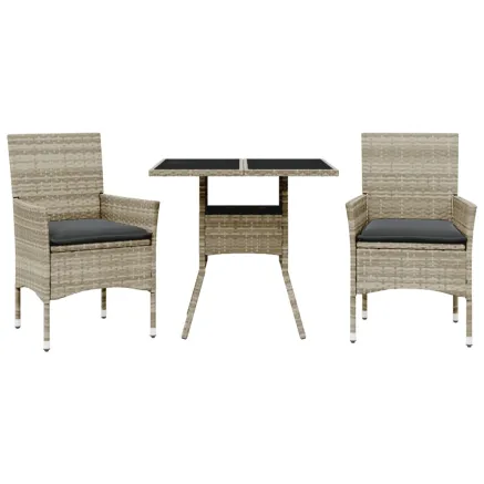 Ensemble à manger de jardin avec coussins 3 pcs rotin et verre 2