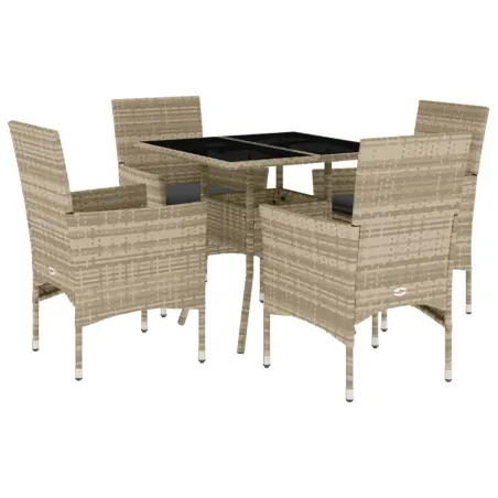 Ensemble à manger de jardin avec coussins 5 pcs rotin et verre