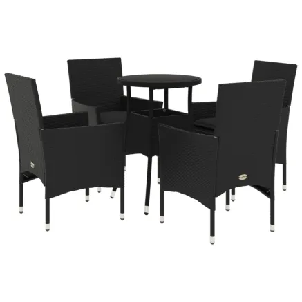 Ensemble à manger de jardin et coussins 5 pcs noir rotin verre 2