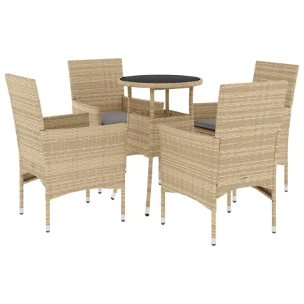 Ensemble à manger de jardin et coussins 5 pcs beige rotin verre 2