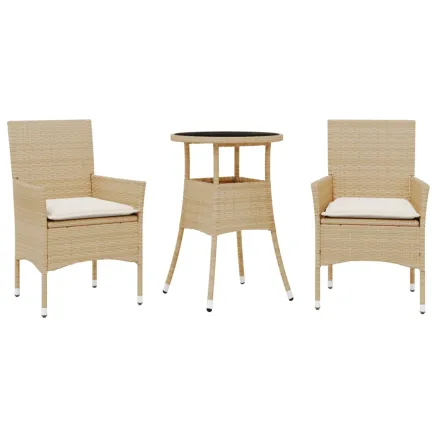 Ensemble à manger de jardin et coussins 3 pcs beige rotin verre 2