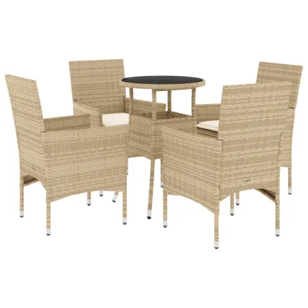 Ensemble à manger de jardin et coussins 5 pcs beige rotin verre 2