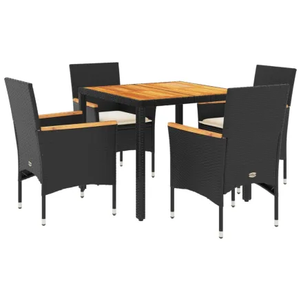 Ensemble à manger de jardin et coussins 5 pcs noir rotin acacia 2