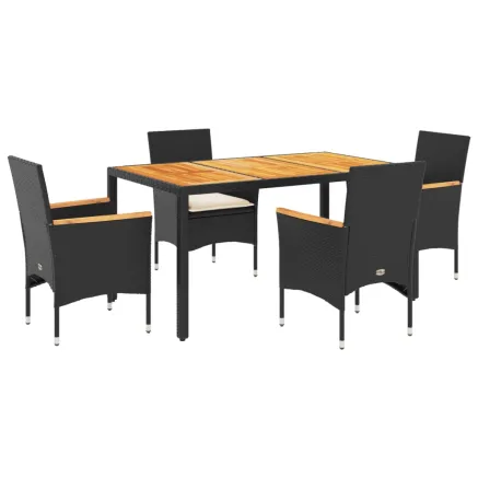 Ensemble à manger de jardin et coussins 5 pcs noir rotin acacia 2