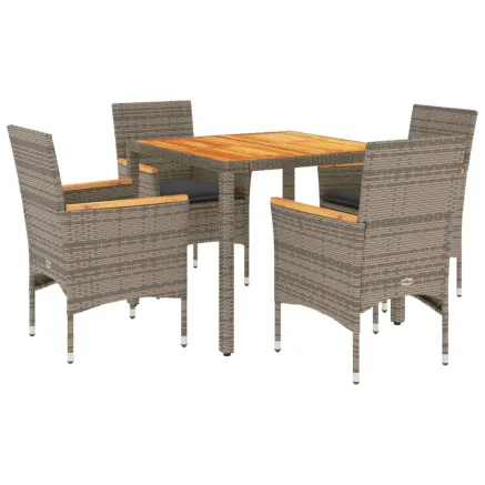 Ensemble à manger de jardin et coussins 5 pcs gris rotin acacia 2