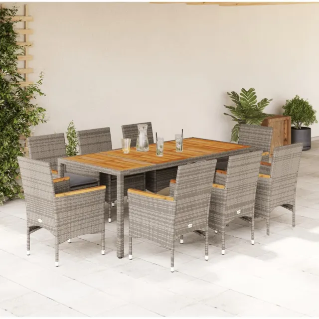 Ensemble à manger de jardin et coussins 9 pcs gris rotin acacia