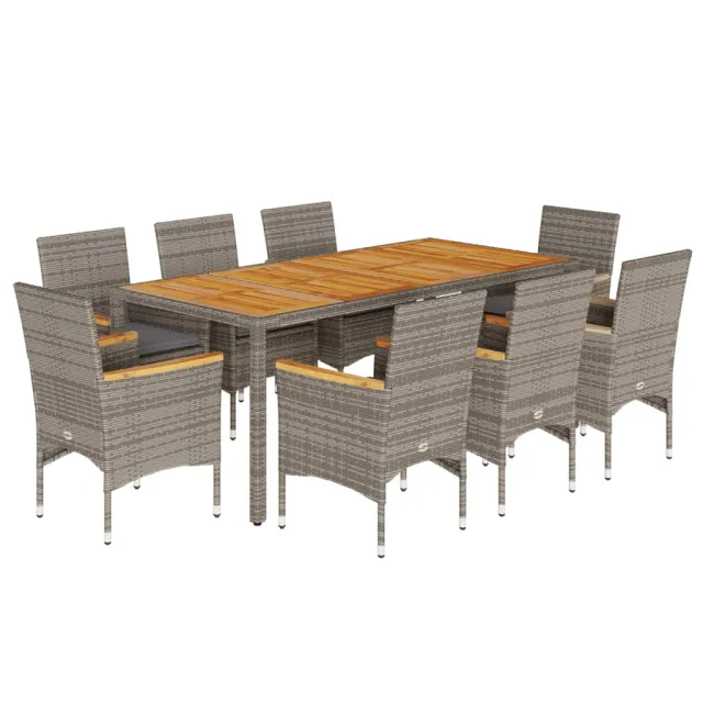 Ensemble à manger de jardin et coussins 9 pcs gris rotin acacia