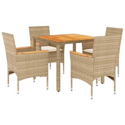 Ensemble à manger de jardin et coussins 5pcs beige rotin acacia 2