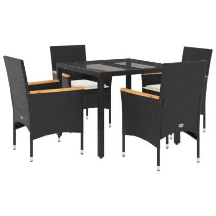 Ensemble à manger de jardin et coussins 5 pcs noir rotin verre 2