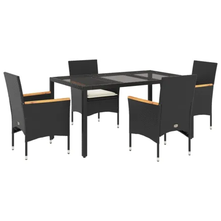 Ensemble à manger de jardin et coussins 5 pcs noir rotin verre 2