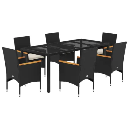 Ensemble à manger de jardin et coussins 7 pcs noir rotin acacia 2