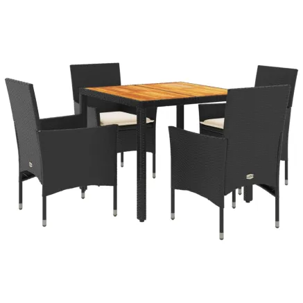 Ensemble à manger de jardin et coussins 5 pcs noir rotin acacia 2