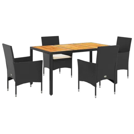 Ensemble à manger de jardin et coussins 5 pcs noir rotin acacia 2