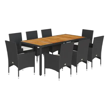 Ensemble à manger de jardin et coussins 9 pcs noir rotin acacia 2