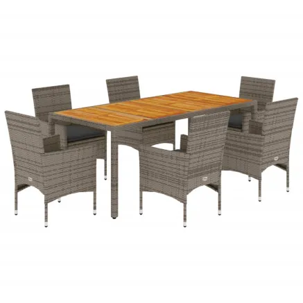 Ensemble à manger de jardin et coussins 7 pcs gris rotin acacia 2