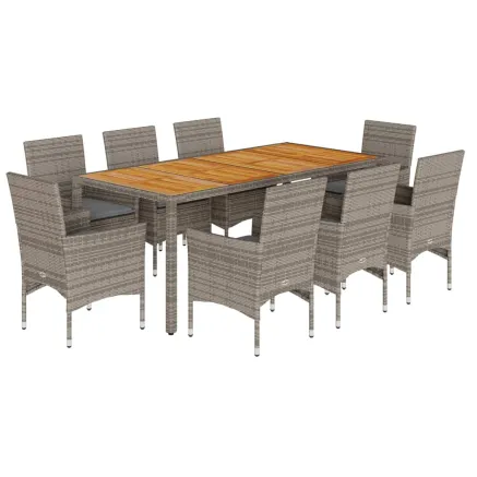 Ensemble à manger de jardin et coussins 9 pcs gris rotin acacia 2